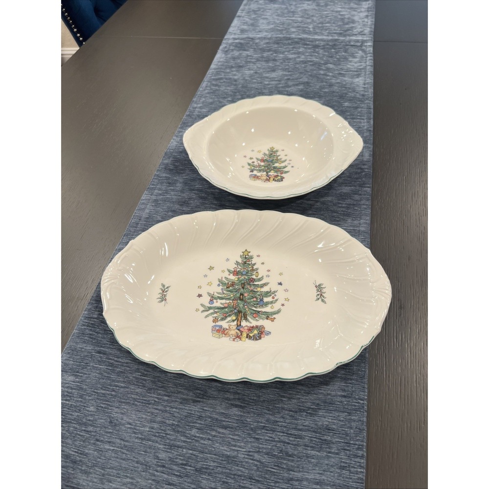 Nikko‎ New Happy Holidays Two Pieces 14" Platter and 11" Vegetable Serving Bowl